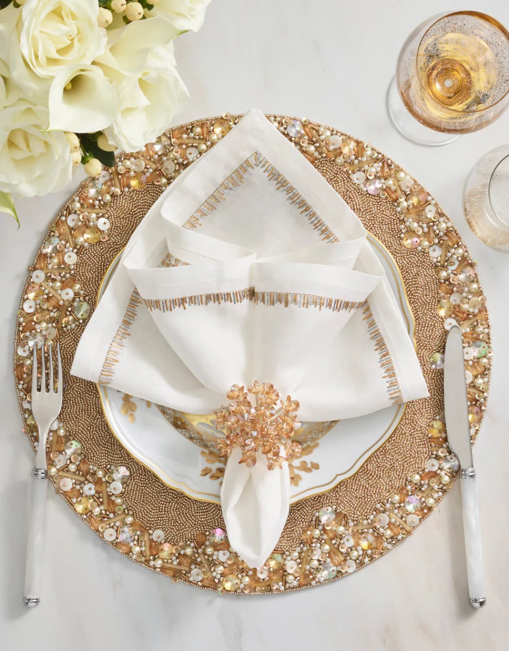 Kim Seybert Place Settings & Linens|Supernova Placemat in Champagne & Crystal, Set of 2
