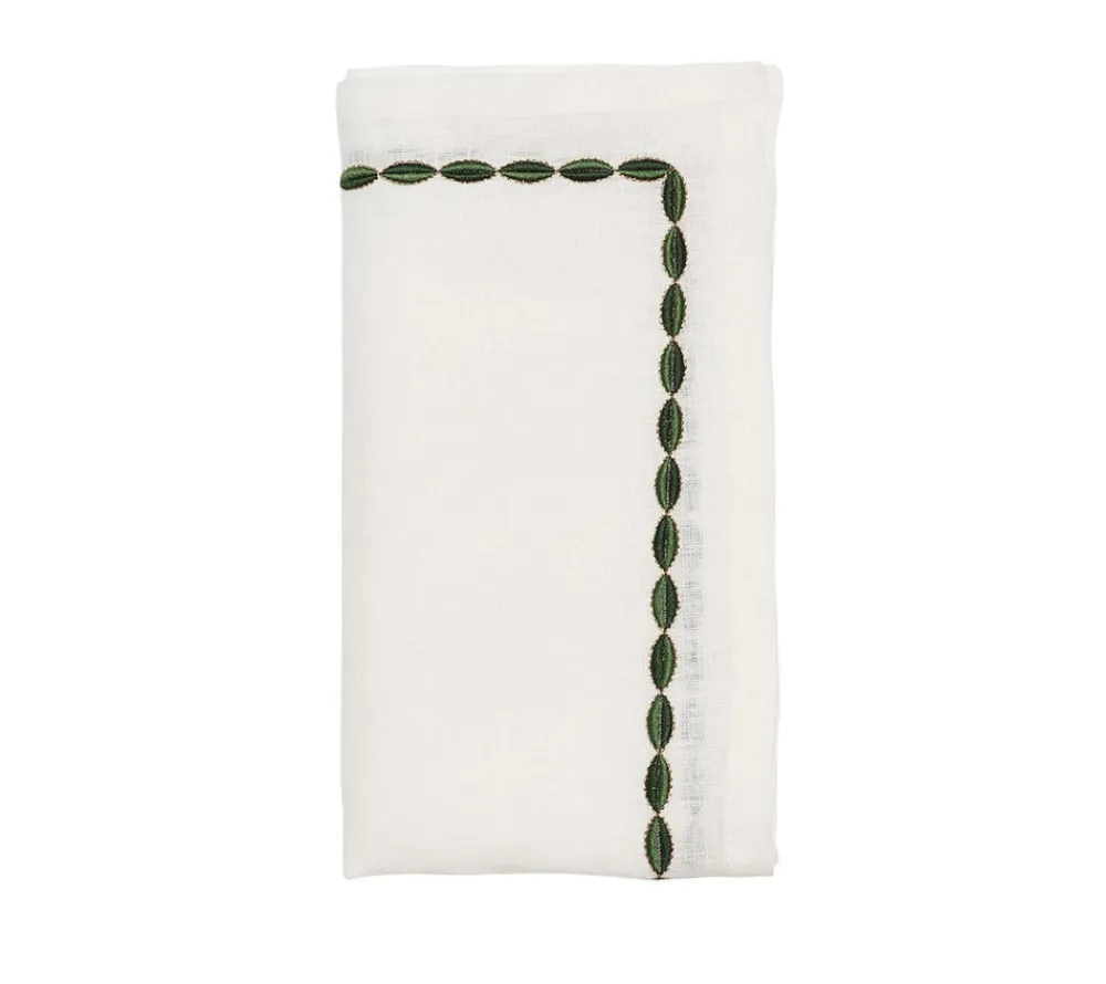 Kim Seybert Place Settings & Linens|Swag Napkin in White, Green, & Gold, Set of 4