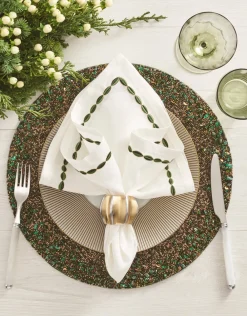 Kim Seybert Place Settings & Linens|Swag Napkin in White, Green, & Gold, Set of 4
