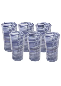 Craft Advisory Glassware|Tall Hand Blown Tumbler in Indigo Mix, Set of 6