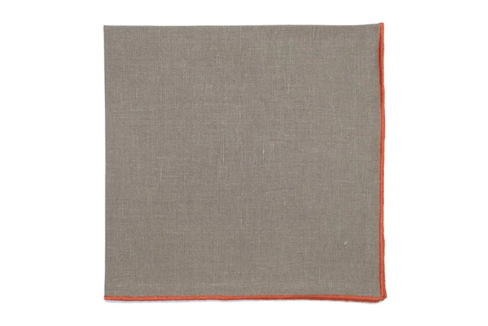 TriChi Design Place Settings & Linens|Taupe Napkin with Light Orange Trim, Set of 4