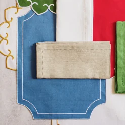 VIETRI Place Settings & Linens|Tessuti Cornflower Rectangular Placemats with White Stitching, Set of 4