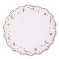 Loulou La Dune Place Settings & Linens|The Astral Linen Placemat in White Linen and Gold Embroidery