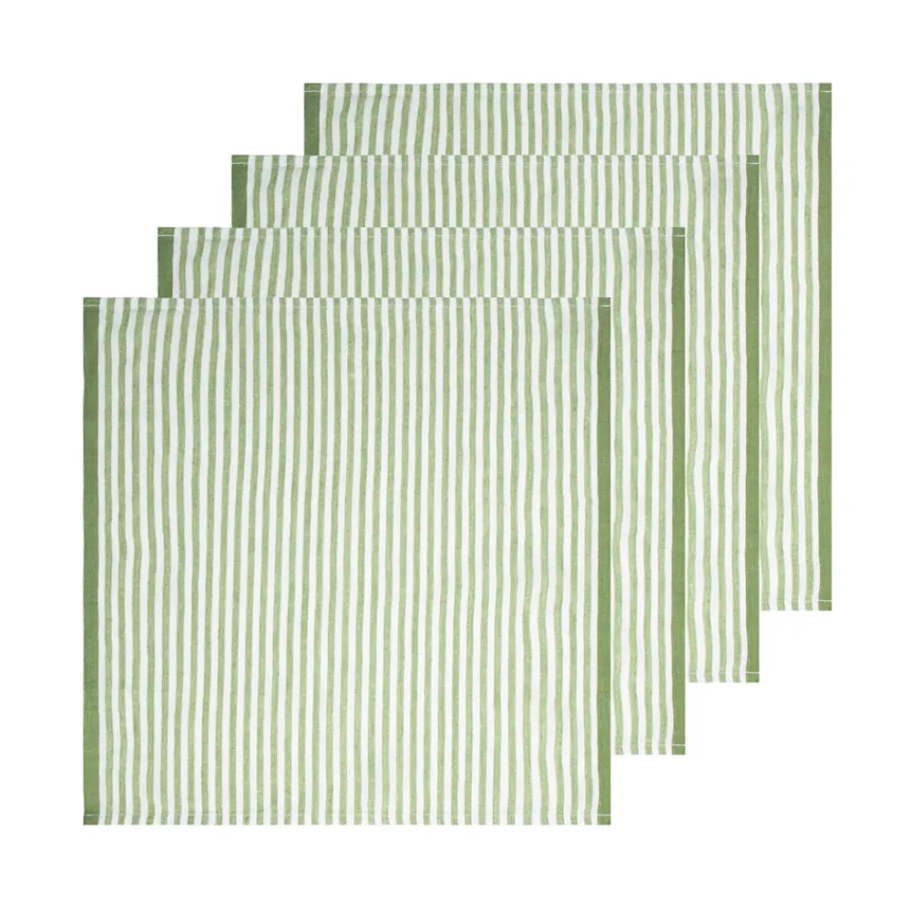 Caravan Place Settings & Linens|Ticking Stripe Napkin in Basil, Set of 4