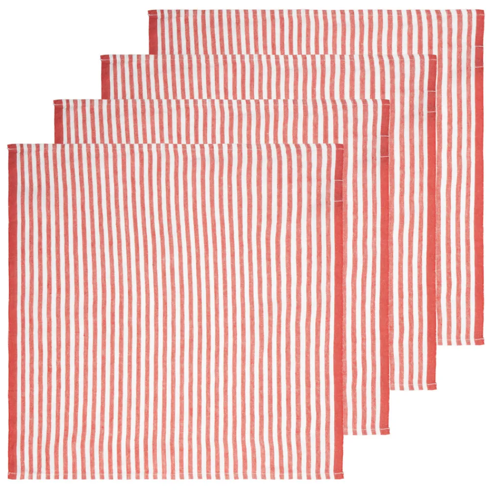 Caravan Place Settings & Linens|Ticking Stripe Napkin in Tomato, Set of 4
