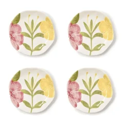Two's Company Dinnerware|Tidbit Plates with Hand-Painted Floral Relief Design, Set of 4