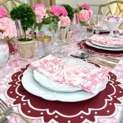 Flying Sheep Country Place Settings & Linens|Toile de Jouy Birds Pink Tablecloth
