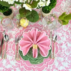 Flying Sheep Country Place Settings & Linens|Toile de Jouy Birds Pink Tablecloth