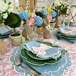 Flying Sheep Country Place Settings & Linens|Toile de Jouy Birds Pink Tablecloth