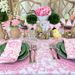Flying Sheep Country Place Settings & Linens|Toile de Jouy Birds Pink Tablecloth