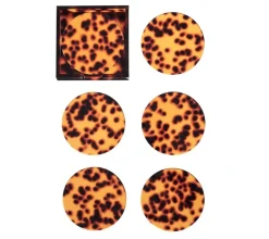 Kim Seybert Place Settings & Linens|Tortoise Drink Coasters in Brown, Set of 6 in a Caddy