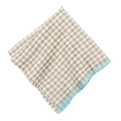 Caravan Place Settings & Linens|Two-Tone Gingham Napkins in Natural & Aqua, Set of 4