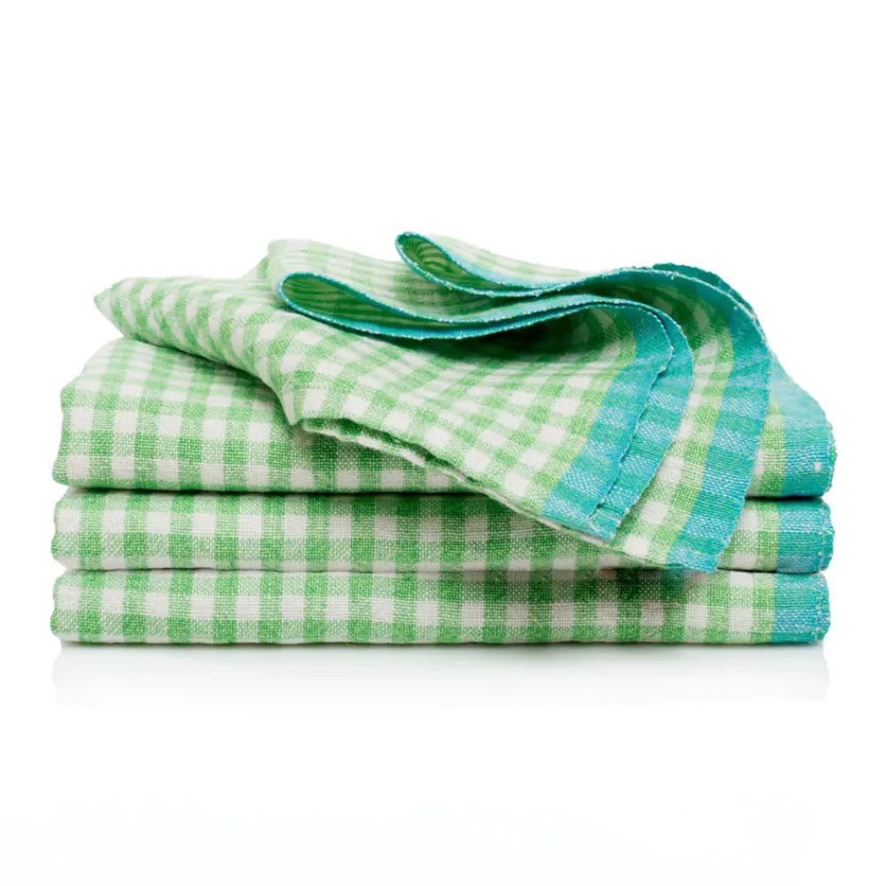 Caravan Place Settings & Linens|Two-Tone Gingham Napkins in Lime & Aqua, Set of 4