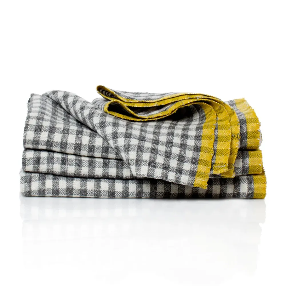 Caravan Place Settings & Linens|Two-Tone Gingham Napkins in Grey & Dijon, Set of 4