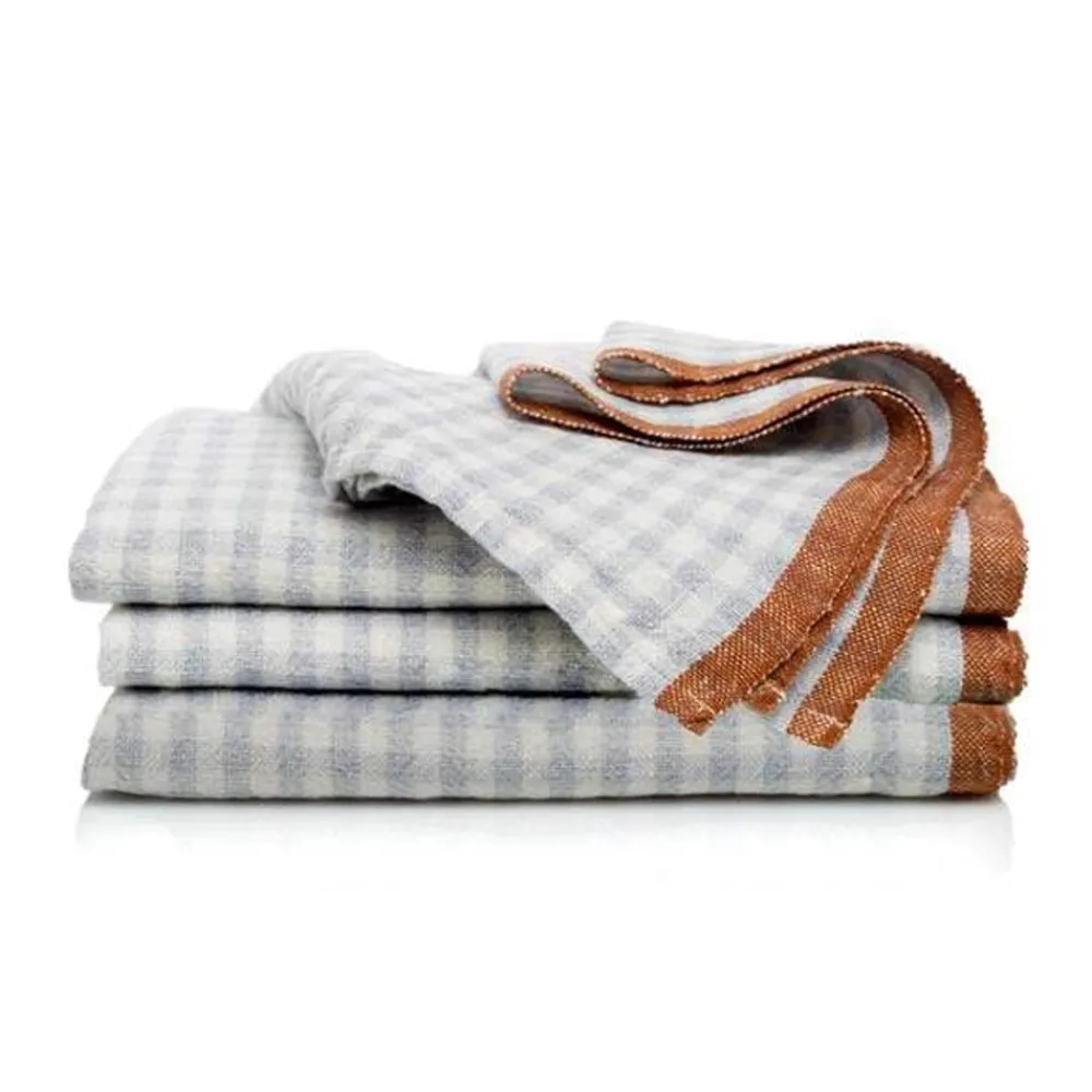 Caravan Place Settings & Linens|Two-Tone Gingham Napkins in Blue & Cognac, Set of 4