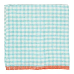 Caravan Place Settings & Linens|Two-Tone Gingham Napkins in Aqua & Orange, Set of 4