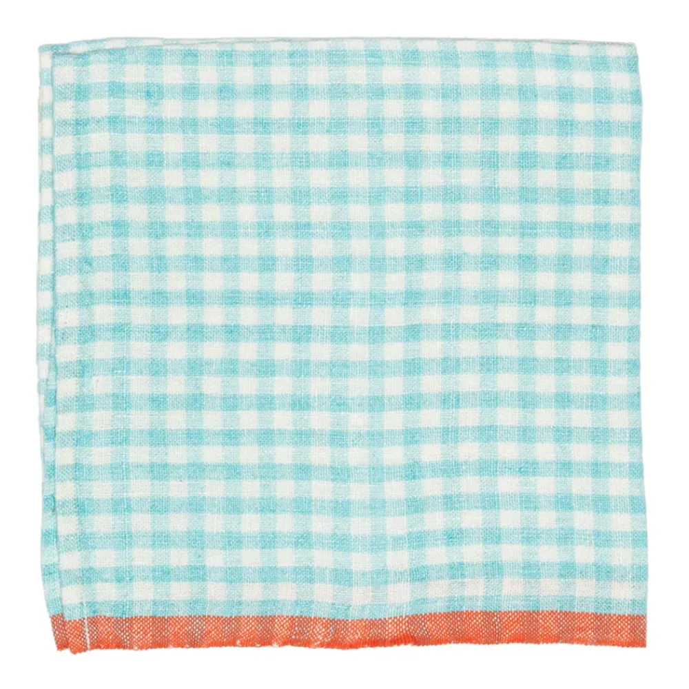 Caravan Place Settings & Linens|Two-Tone Gingham Napkins in Aqua & Orange, Set of 4