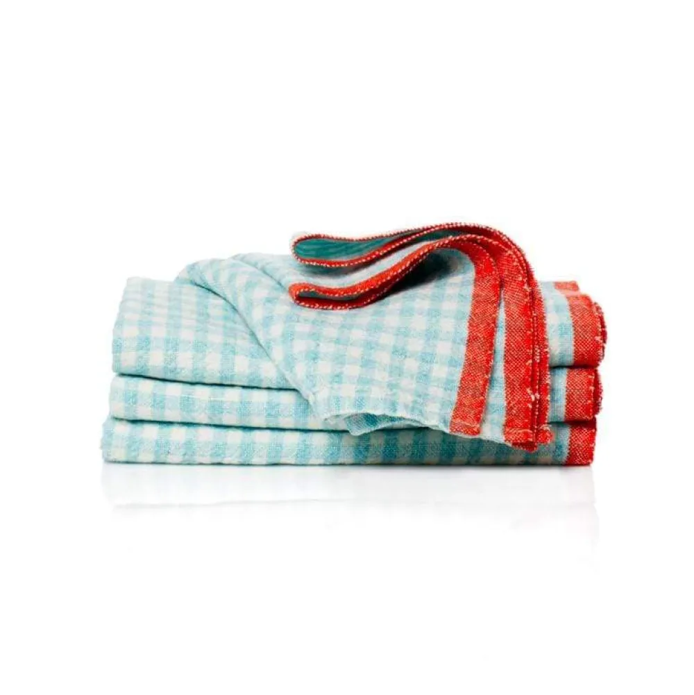 Caravan Place Settings & Linens|Two-Tone Gingham Napkins in Aqua & Orange, Set of 4