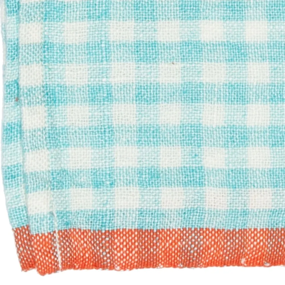 Caravan Place Settings & Linens|Two-Tone Gingham Napkins in Aqua & Orange, Set of 4