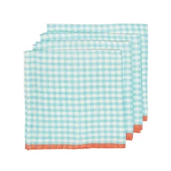 Caravan Place Settings & Linens|Two-Tone Gingham Napkins in Aqua & Orange, Set of 4