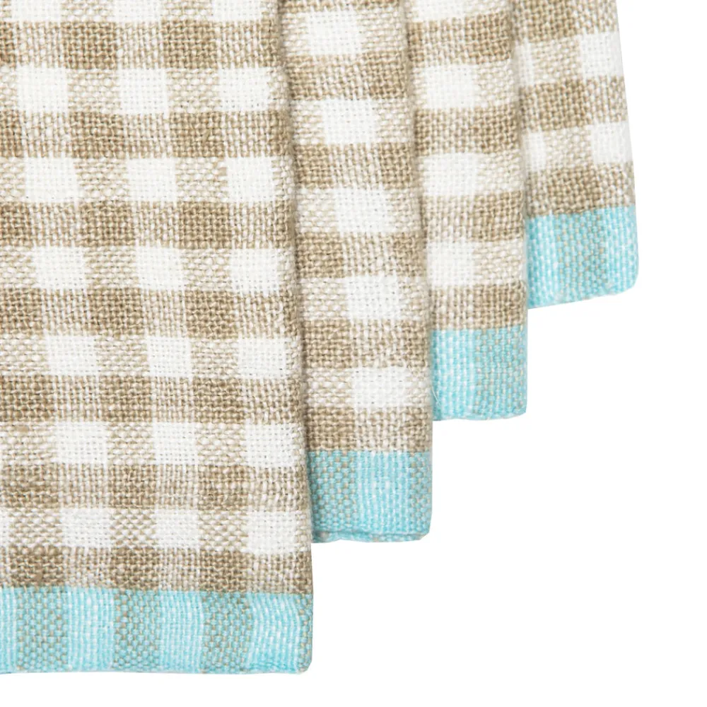 Caravan Place Settings & Linens|Two-Tone Gingham Towels in Natural & Aqua, Set of 2