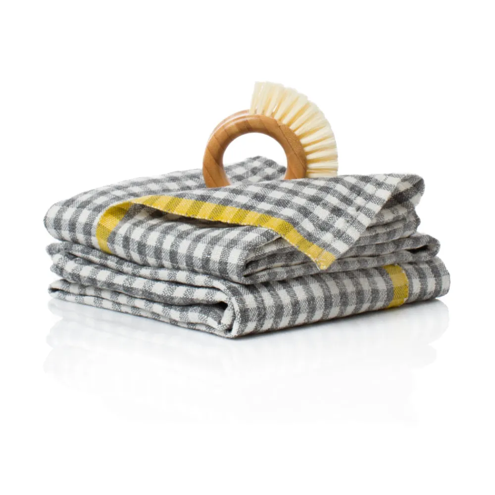 Caravan Place Settings & Linens|Two-Tone Gingham Towels in Natural & Aqua, Set of 2