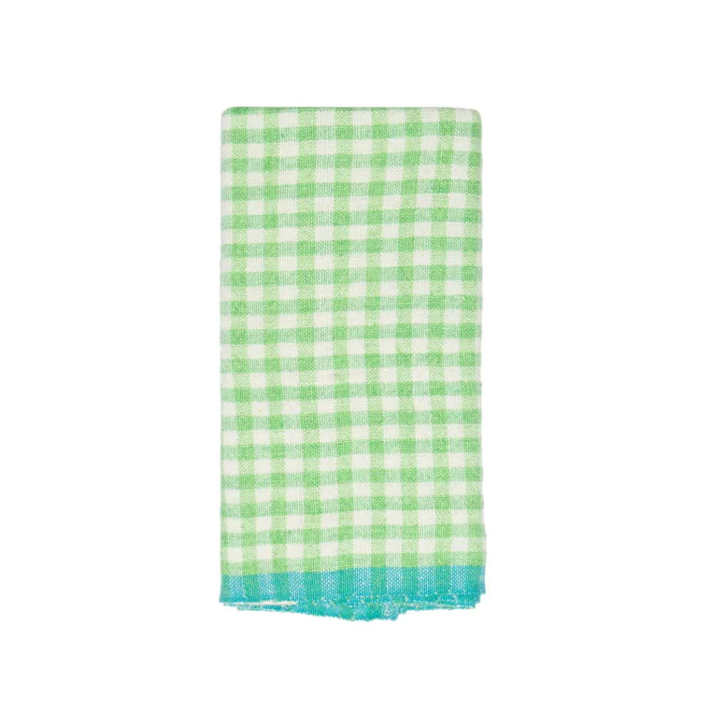 Caravan Place Settings & Linens|Two-Tone Gingham Towels in Natural & Aqua, Set of 2