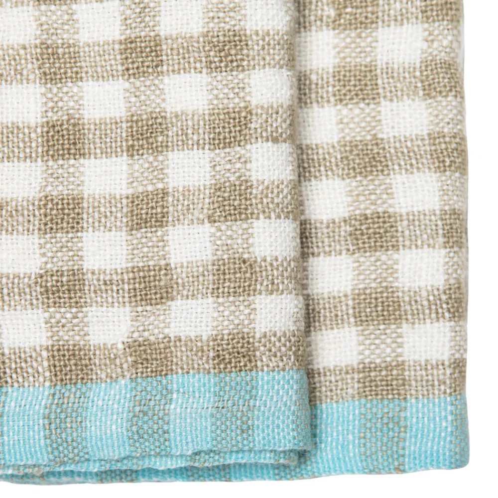 Caravan Place Settings & Linens|Two-Tone Gingham Towels in Natural & Aqua, Set of 2