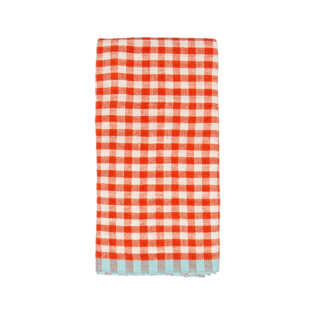 Caravan Place Settings & Linens|Two-Tone Gingham Towels in Natural & Aqua, Set of 2