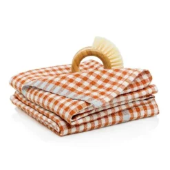 Caravan Place Settings & Linens|Two-Tone Gingham Towels in Natural & Aqua, Set of 2