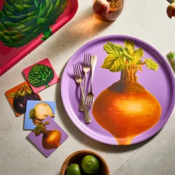 Caskata Place Settings & Linens|Veggies Birchwood Coasters, Set of 4