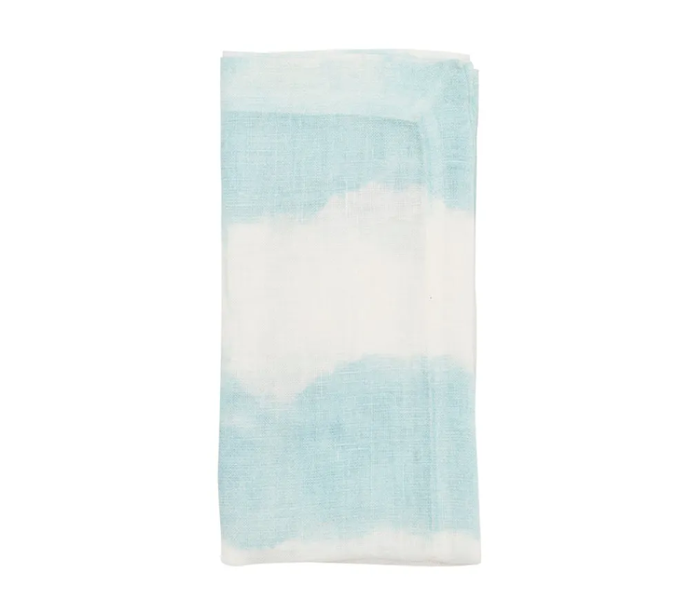 Kim Seybert Place Settings & Linens|Watercolor Stripe Napkin in White & Seafoam, Set of 4