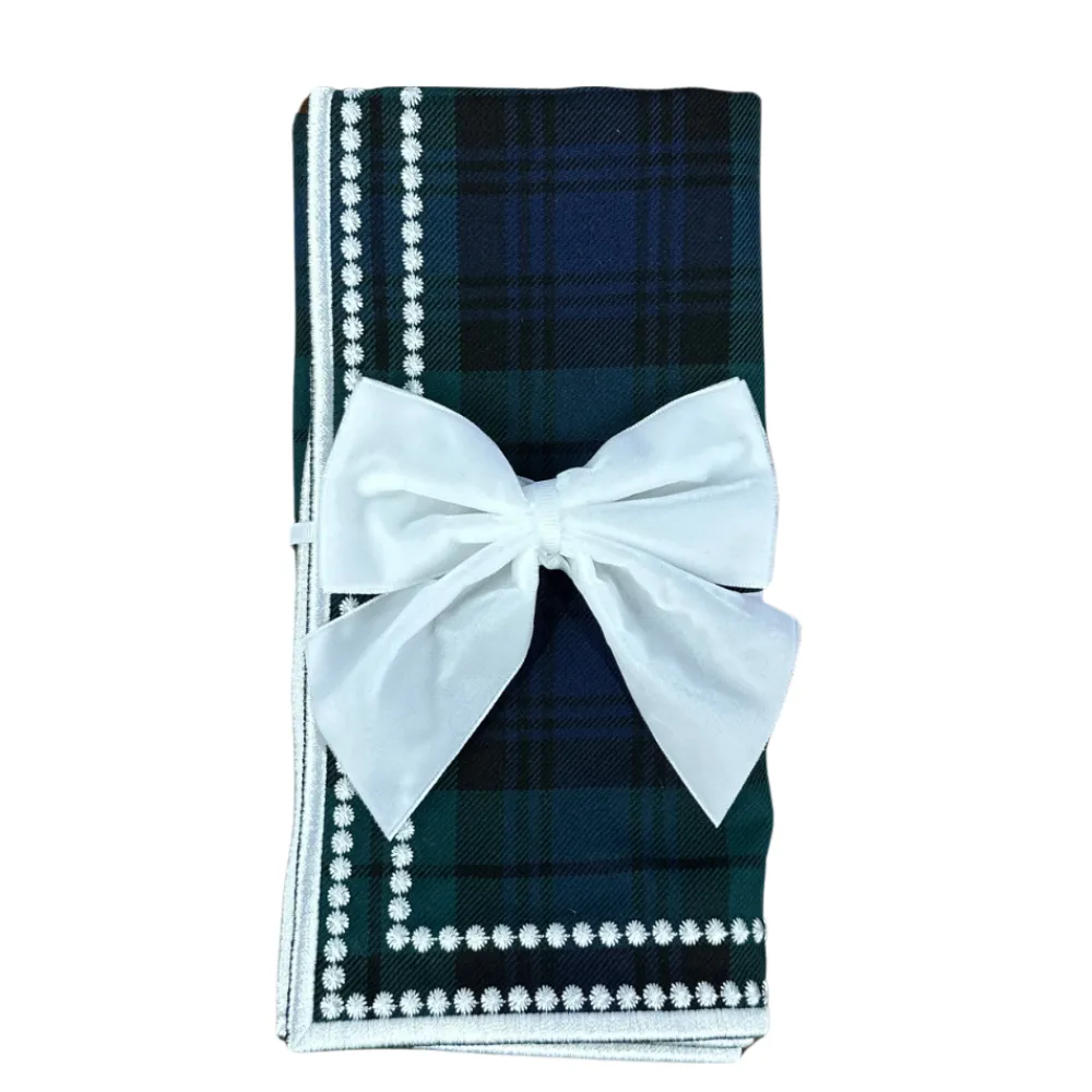 Flying Sheep Country Place Settings & Linens|White Bow Velvet Napkin Ties, Set of 4