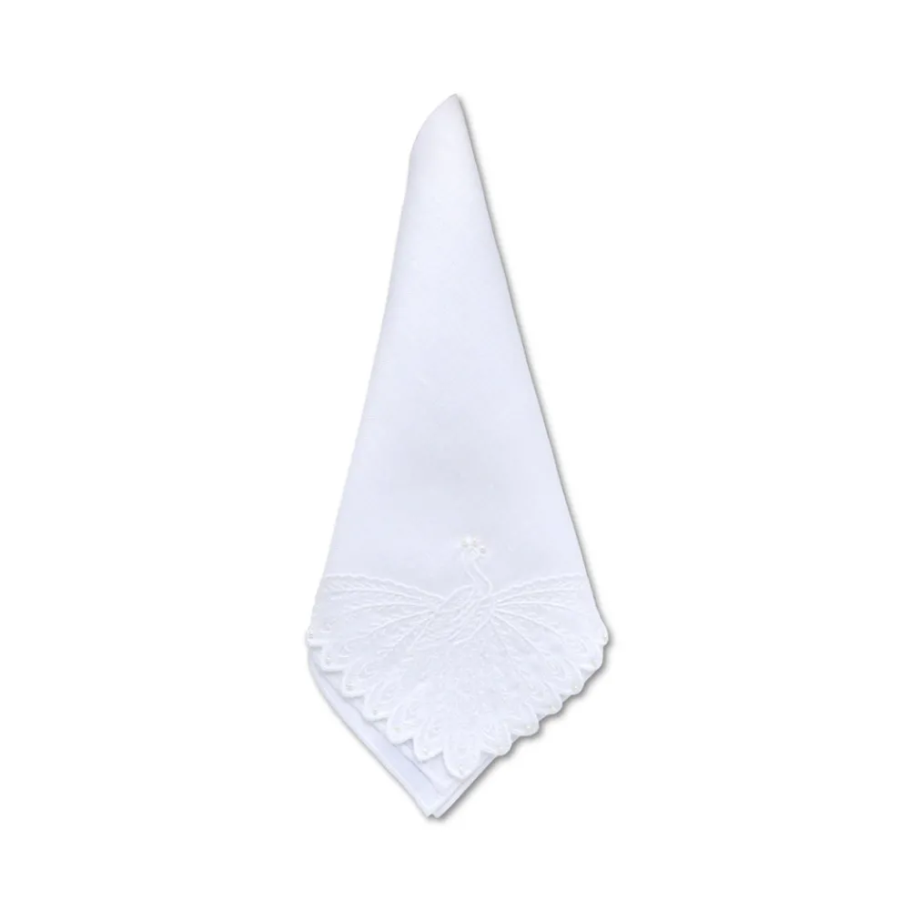 Chefanie Place Settings & Linens|White Peacock Dinner Napkins, Set of 4