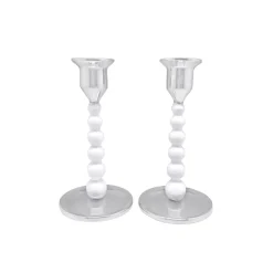 Mariposa Candles|White Pearled Candlestick Set