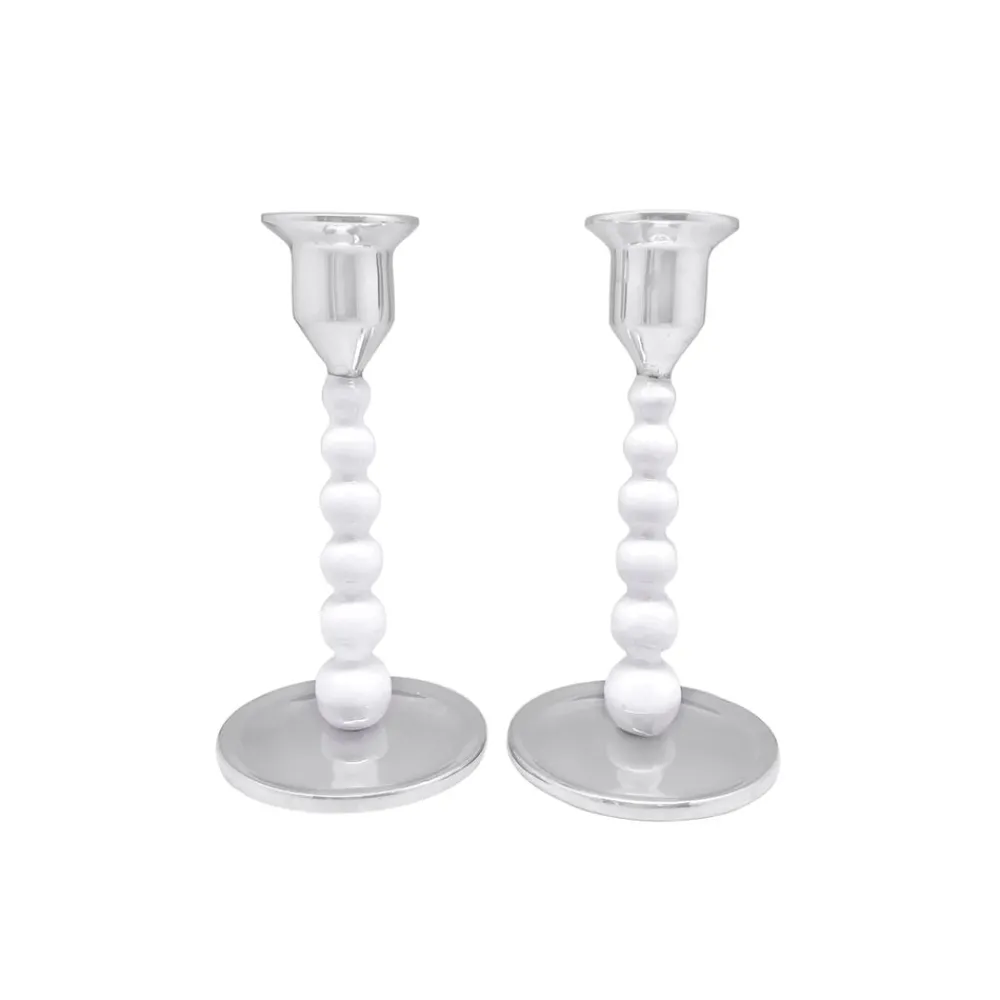 Mariposa Candles|White Pearled Candlestick Set