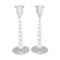 Mariposa Candles|White Pearled Candlestick Set