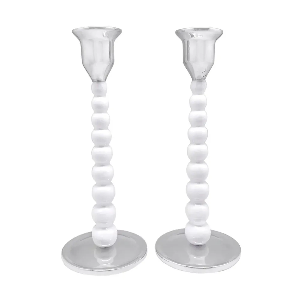 Mariposa Candles|White Pearled Candlestick Set