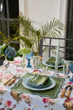 Loulou La Dune Place Settings & Linens|Wild Roses Tablecloth in Blue