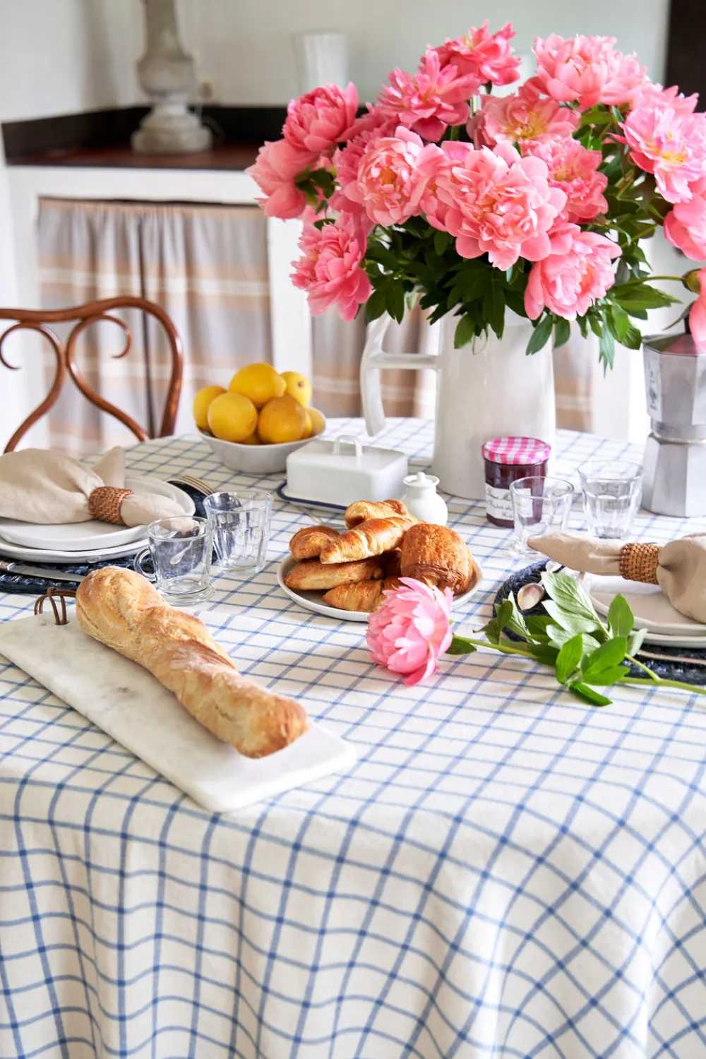 Caravan Place Settings & Linens|Windowpane 60x60 Tablecloth in Blue & Natural