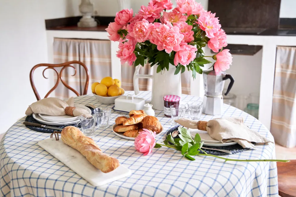 Caravan Place Settings & Linens|Windowpane 60x60 Tablecloth in Blue & Natural