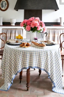 Caravan Place Settings & Linens|Windowpane 60x90 Tablecloth in Blue & Natural