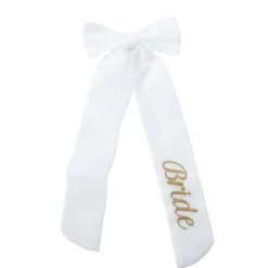 No Reservations Place Settings & Linens|Wine Bow “Bride” in White with Gold