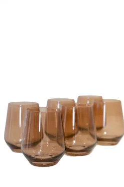 Estelle Colored Glass Glassware|Wine Stemless, Set of 6 Amber Smoke