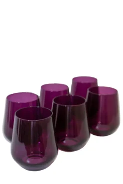 Estelle Colored Glass Glassware|Wine Stemless, Set of 6 Amethyst
