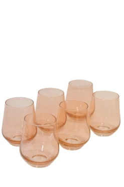 Estelle Colored Glass Glassware|Wine Stemless, Set of 6 Blush Pink