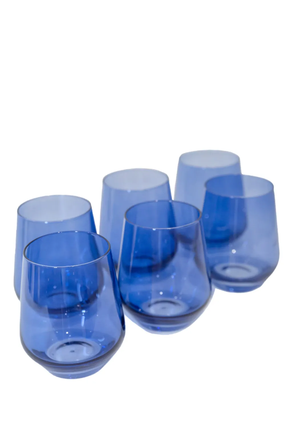 Estelle Colored Glass Glassware|Wine Stemless, Set of 6 Colbalt Blue