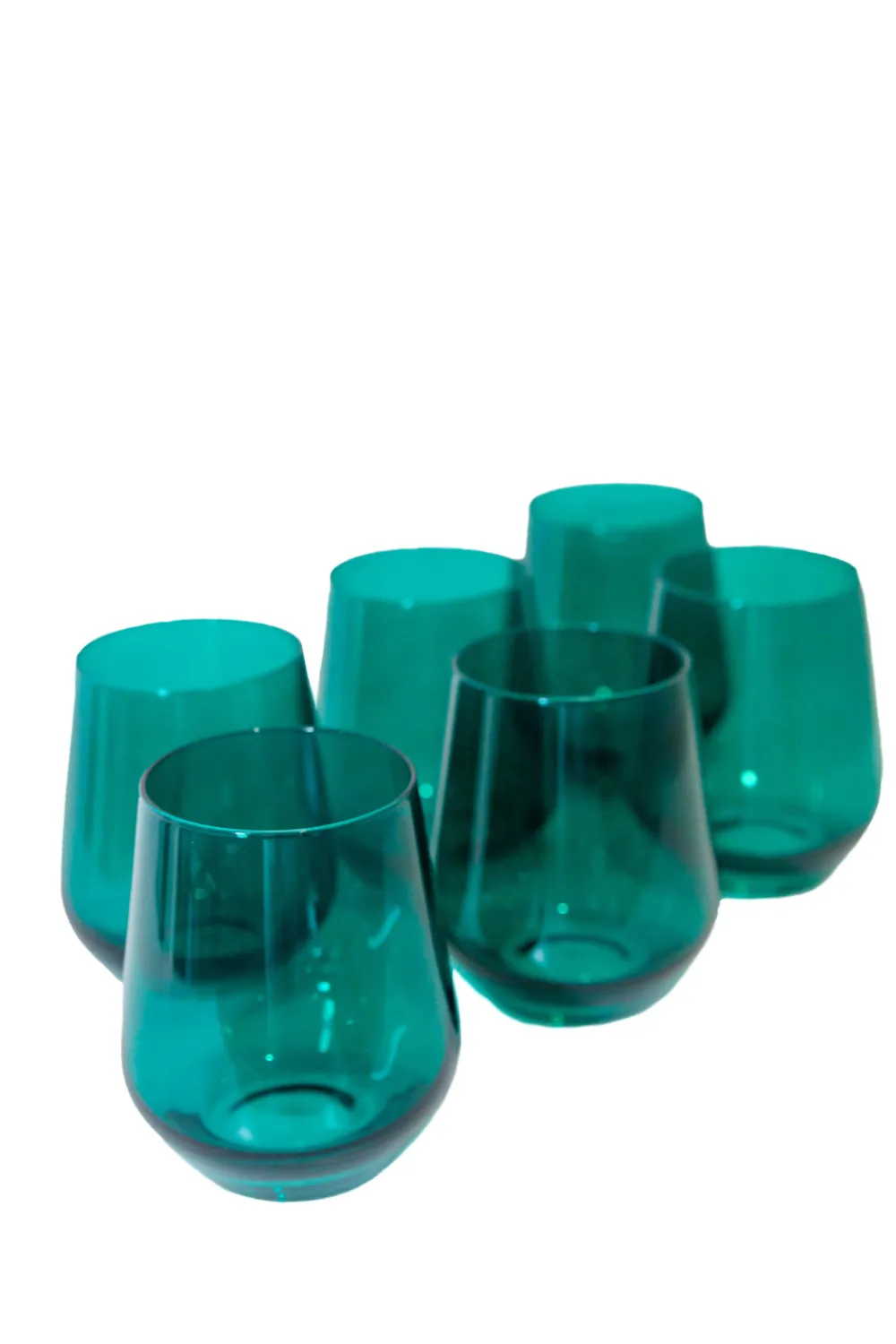 Estelle Colored Glass Glassware|Wine Stemless, Set of 6 Emerald Green