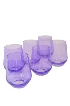 Estelle Colored Glass Glassware|Wine Stemless, Set of 6 Lavender