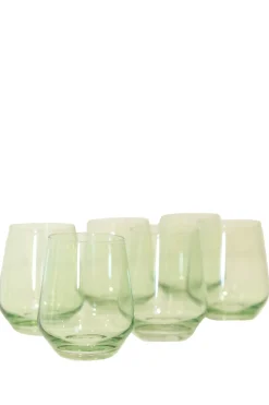 Estelle Colored Glass Glassware|Wine Stemless, Set of 6 Mint Green